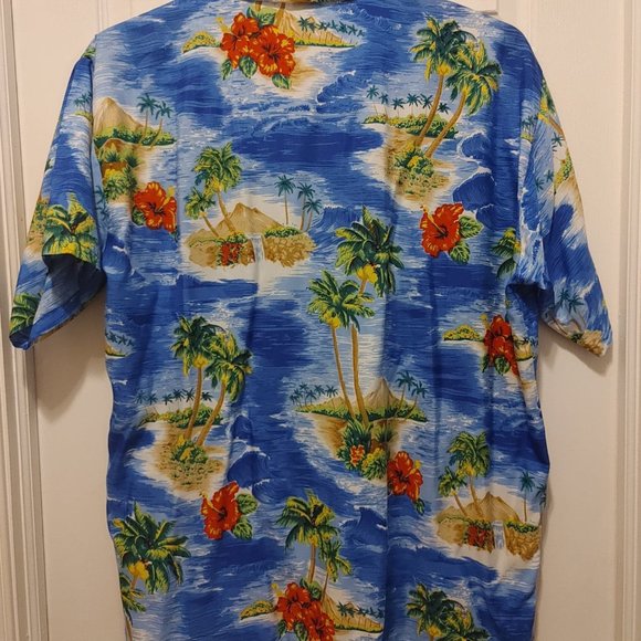 Rima Men's Hawaiian Shirt Blue Aloha Tropical Button Up Shirt Size XL - Picture 2 of 5